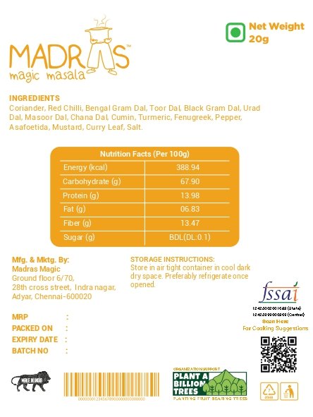 Madras Magic Masala’s Sambar powder - Organically Sourced, All-in-One Mix